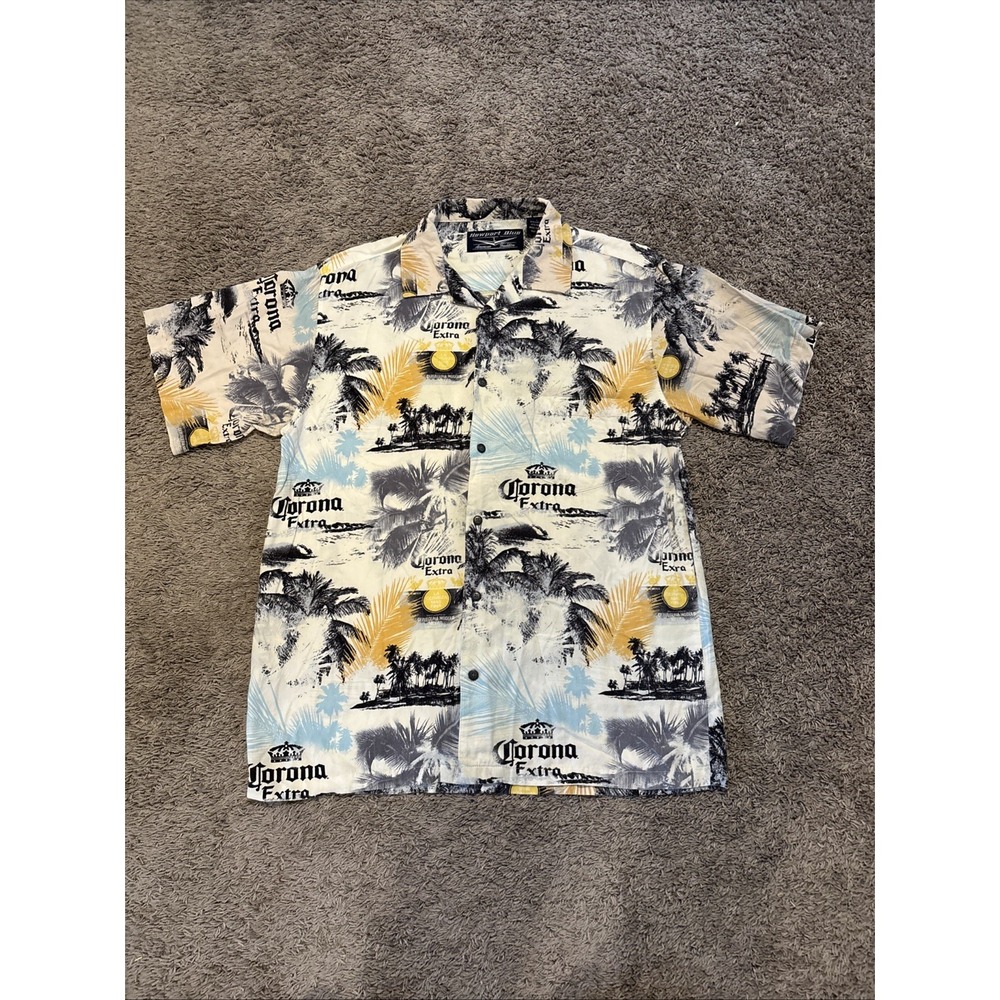 Corona Extra‎ Hawaiian Shirt Aloha Newport Blue Size Large Rayon Blend
